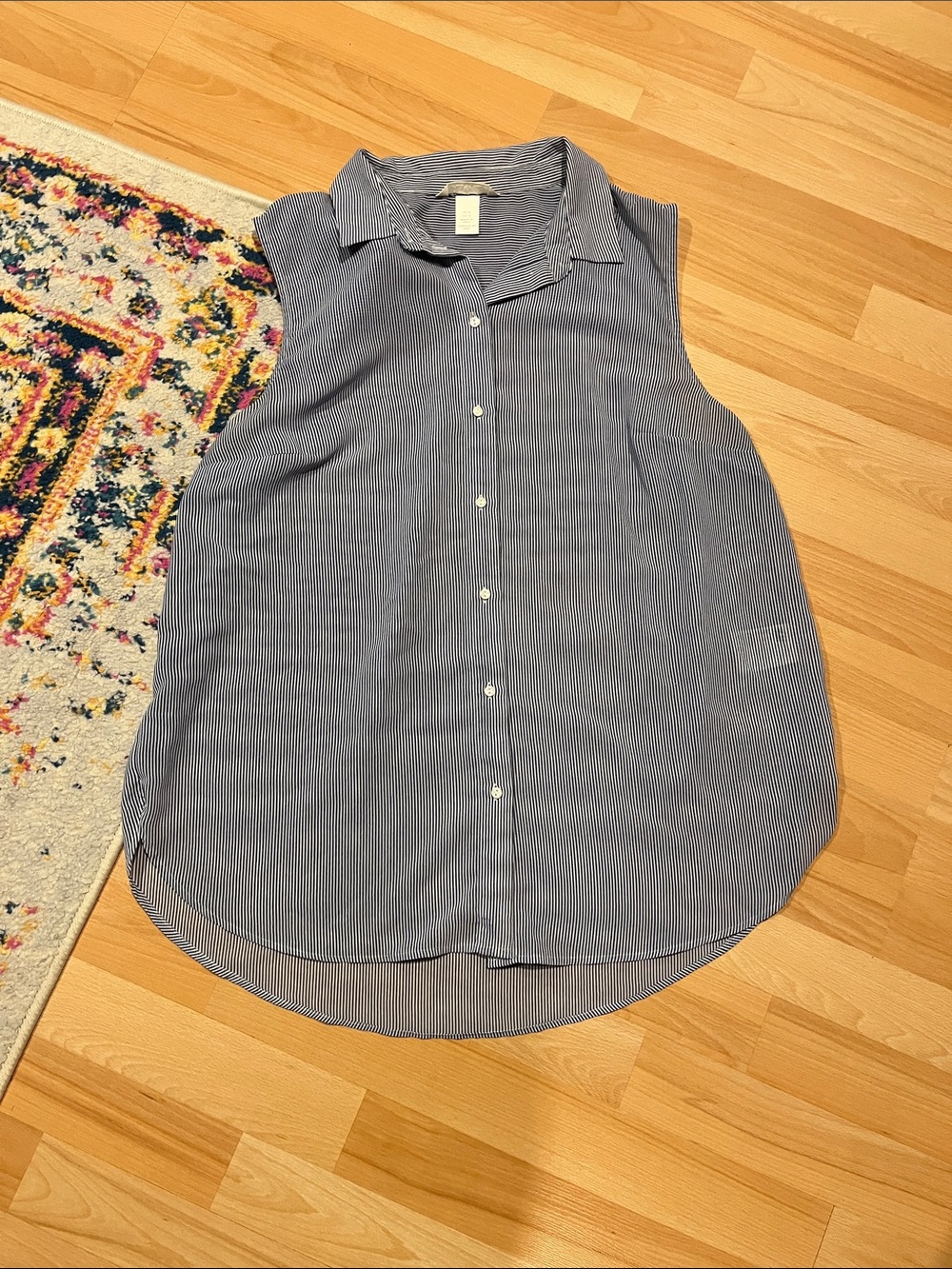 H&M Blue and White Pinstripe Sleeveless Button-Up Shirt